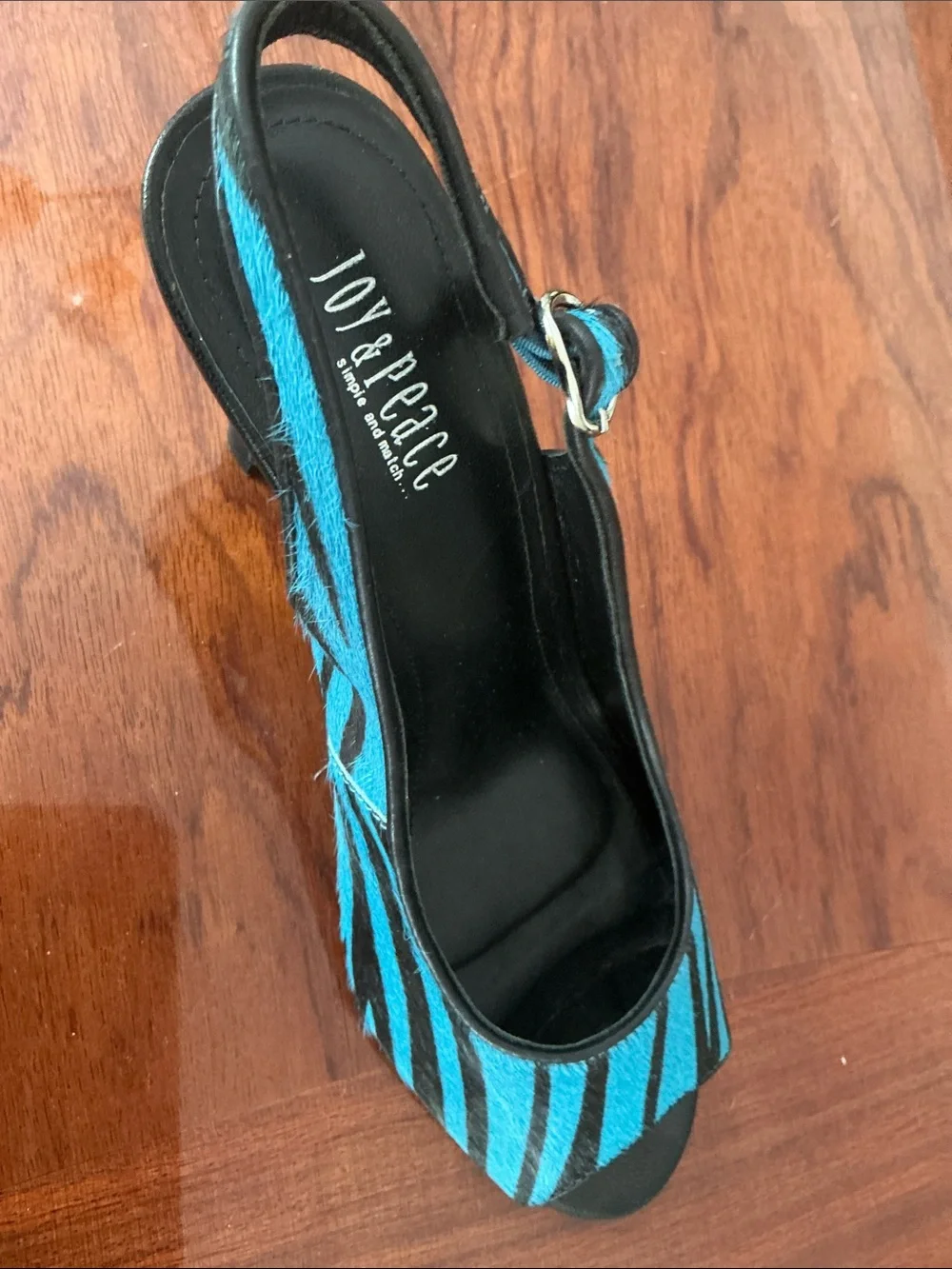 Turquoise Zebra-Print Slingback Heels